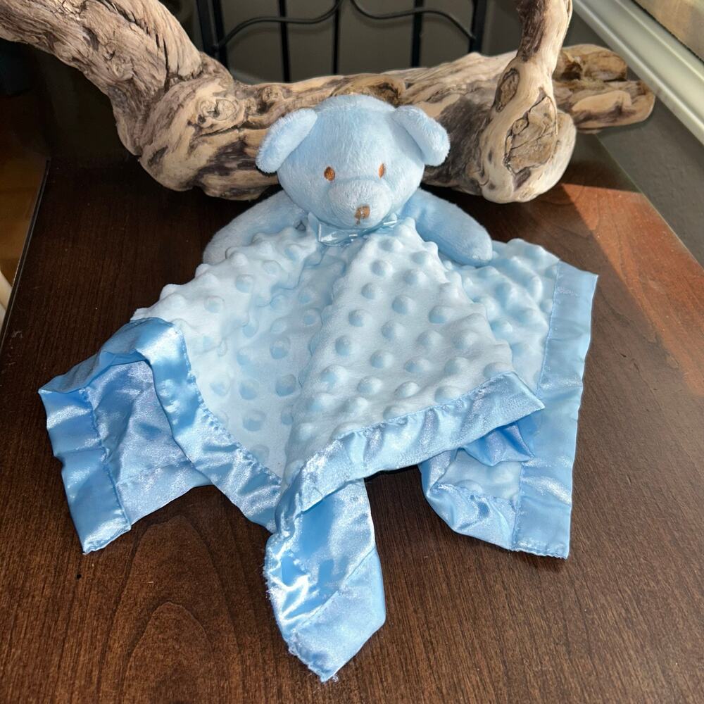 Pro Goleem Blue Bear Plush Lovey Baby Security Blanket 16” Satin Minky Dots